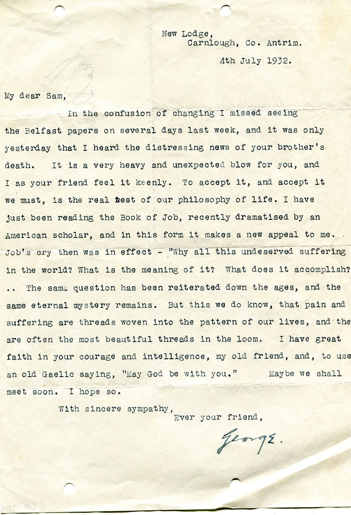 George Shiels Letter